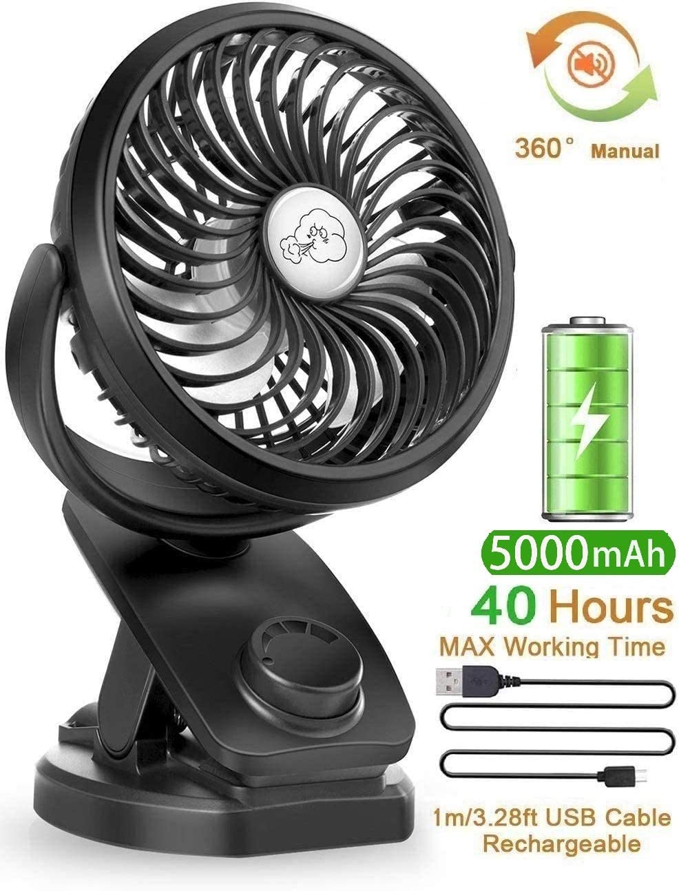 YXwin Best Stroller Fans Mini USB Desk Clip Fan